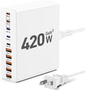 420W USB C Charger Block10-Port Charging Station GaN Fast Charging Type C &amp USB A Wall Charger Adapter for MacBook Pro/AiriPhoneiPadDell XPSSamsung Galaxy(White)