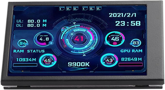 ZJchao Pc Temperature Display 3.5in Computer Temp Monitor Full View Display Computer Temp Monitor Computer Temperature Display with Stand for aida64 PC CPU RAM Hard Disk Data