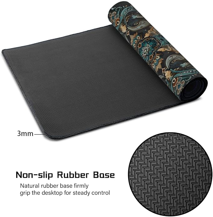 Trippy Turquoise Paisley Large Mouse Pad Gaming Mousepad Desk Mat for Desktop Computer Keyboard Waterproof Mouse Mat Desk Pad with Non-Slip Base for Game School Office Home 35.4 x 15.7