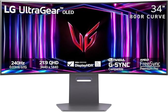 LG 34 inch Ultragear 1440p 240 Hz OLED 800R Curved Gaming Monitor Bundle with Tech Smart USA Elite Suite 18 2X HDMI Cable &amp Deco Gear CPS Exclusive 26 Month Protection Pack (BEACH-CPS-26M1500)
