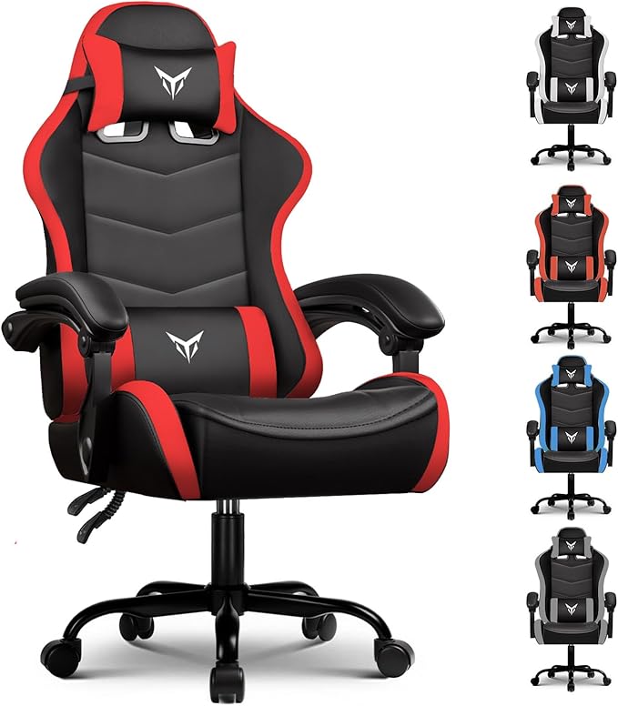 GTPLAYER Gaming Chair Video Game Chairs Racing Style PC Game Chairs 350lbs for Adults - Padded High Back Ergonomic Reclining Silla Gamer Linkage Armrest Red