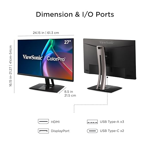 ViewSonic VP2756A-2K 27 Inch IPS QHD 1440p Monitor with Advanced Ergonomics 100% sRGB Rec 709 Pantone Validated 90W USB C HDMI USB and DisplayPort Inputs for Home and Office