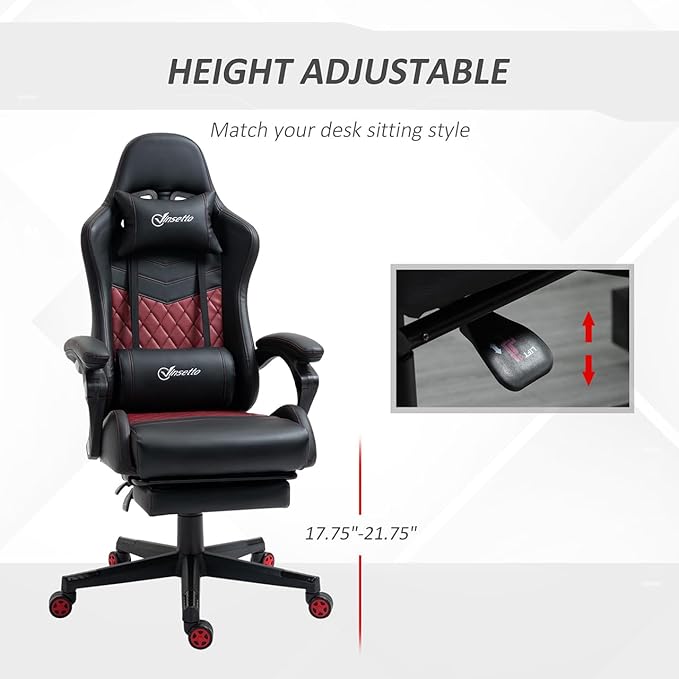 Gaming Office Chairs for Adults Comfortable Video Gaming Chair with Footrest &amp Headrest and Lumbar Support PU Leather High Back Computer Gamer Chairs (Black)