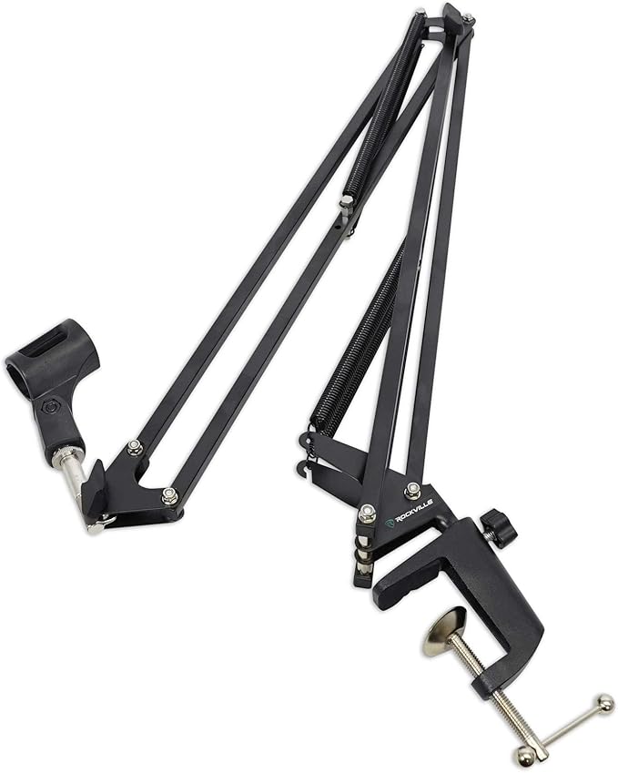 Rockville RCM01 Bundle: Pro Studio Condenser Microphone with Shock Mount DMS40 40 in Boom Arm Stand with Desk Clamp PRO-M50 Headphones ROCKSHIELD 3 Mic Isolation Shield 4-Items