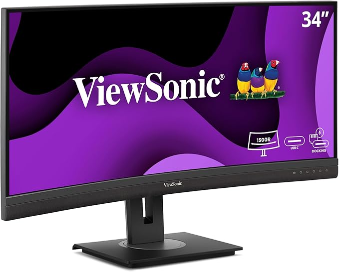 ViewSonic VG3456CA 34 Inch 21:9 Ultrawide QHD 4K Curved Monitor with Ergonomic Design 100W USB C Docking Built-in Gigabit Ethernet RJ45 for Home and Office