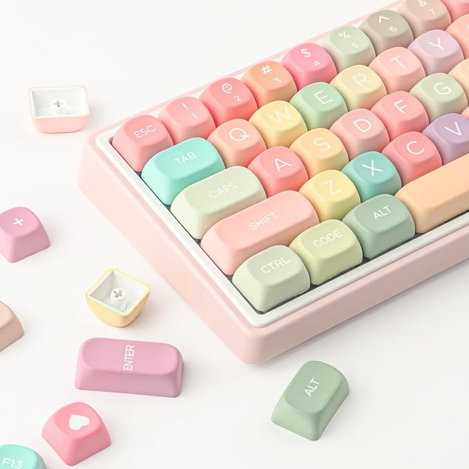 PBT Keycaps 126 Keys MOA Profile Cute Keycap Dye-Sublimation Rainbow Candy Keycaps Set Custom Keycap for Cherry Gateron MX Swithes Mechanical Keyboards (Only Keycaps)