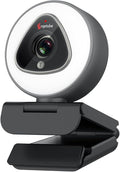 Angetube Streaming Webcam with Ring Light - 1080P Autofocus Computer Camera with Microphone Adjustable Brightness Digital Zoom Webcams for Xbox Twitch Gaming USB PC Web Camera for PC Laptop Desktop