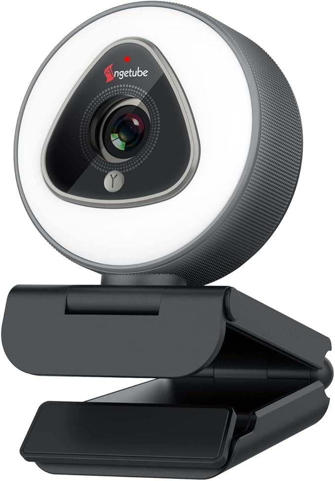 Angetube Streaming Webcam with Ring Light - 1080P Autofocus Computer Camera with Microphone Adjustable Brightness Digital Zoom Webcams for Xbox Twitch Gaming USB PC Web Camera for PC Laptop Desktop