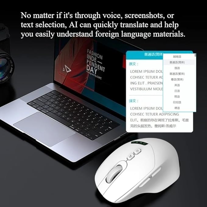 Wireless AI Mouse with ChatGPT | Dual Connection w/h Bluetooth or 2.4G USB Receiver | Voice Typing Real-Time Translation Multi-Device Switching | Ergonomic Computer Mouse for Work &amp Study