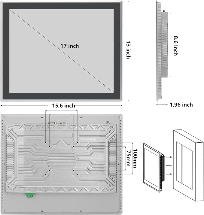 17 inch Android 11 Industrial Embedded Interactive Touchscreen Monitor Capacitive Multi-Touch Tablet with Front IP65 Monitor RAM 4G &amp ROM 32G WiFi &amp BT HD-MI-Out &amp USB Ports