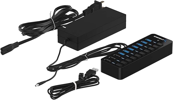 SABRENT 10-Port USB 3.0 Hub Individual Power Switches and LEDs 3 Smart Charging Ports 60W Power Adapter for PC Mac Xbox PS5 Laptop Desktop USB Devices (HB-B7C3)