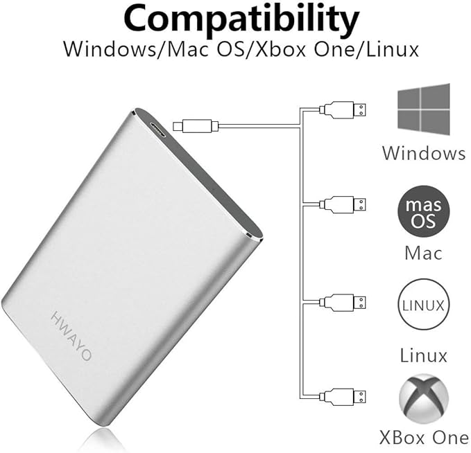 500GB Portable External Hard Drive USB3.1 Gen 1 Type C Ultra Slim 2.5'' HDD Storage Compatible for PC Desktop Laptop Mac Xbox One (Silver)