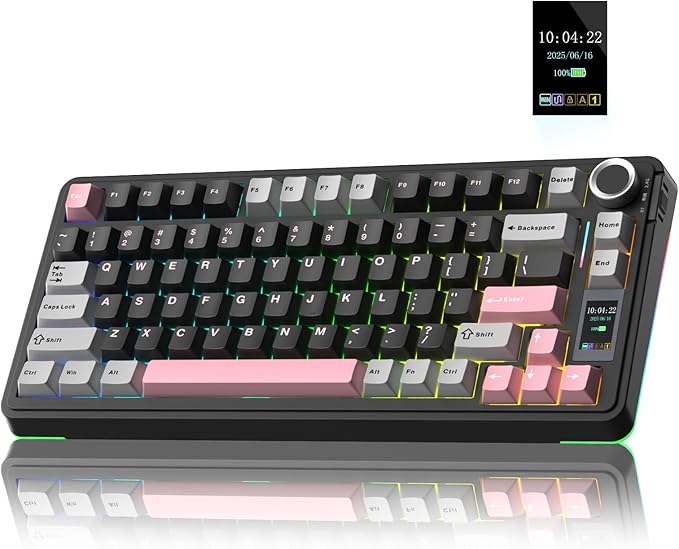 AULA S75 PRO Wireless Mechanical Keyboard with Screen&ampKnob 75% Hot Swappable Gaming Keyboard with Pre-lubed Switches RGB Backlit PBT Keycaps Creamy Sounding Pc Gaming Keyboards