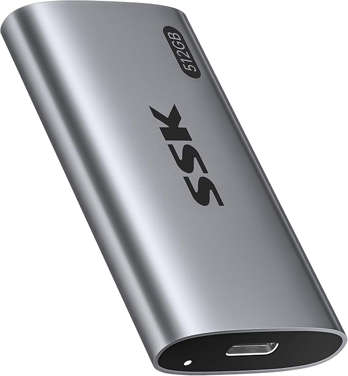 SSK 512GB SSD External Hard Drive Portable SSD Up to 550MB/s Fast Solid State Drives External USB 3.2 Gen2 for iPhone 15/16 Pro Win Mac Android with LED Light Trim SMART Supported