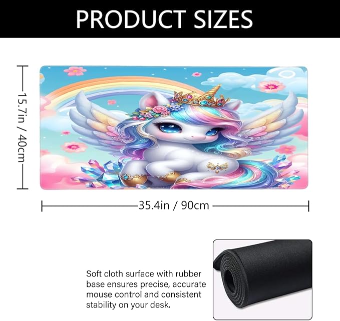 Large Mouse Mat Animal Funny Unicorn Computer Mousepad with Non-Slip Rubber Base Waterproof Mouse Pad Desktop Keyboard Pad for GamerHome School Laptop Office Accessories35.4x15.7 in
