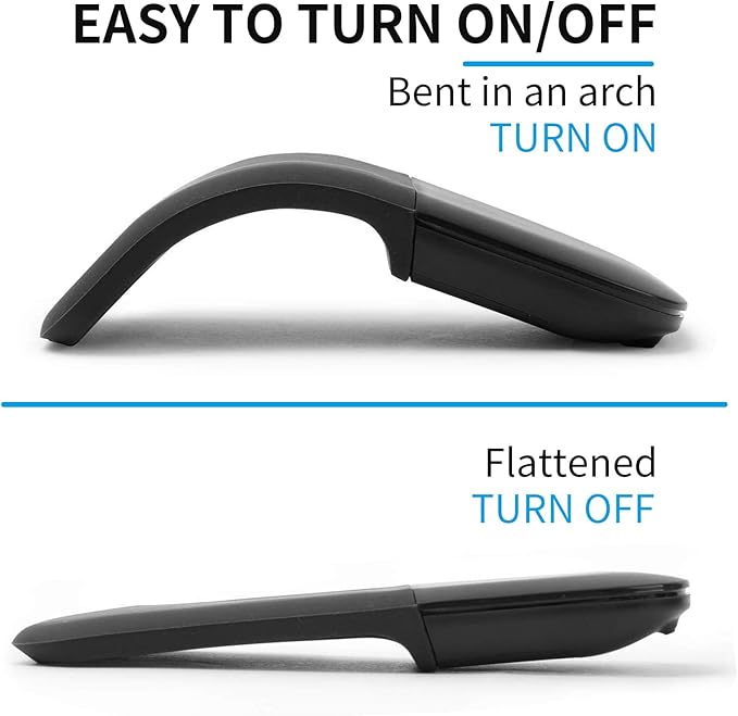 Bluetooth Arc Touch Mouse Portable Mini Folding Travel Mouse whitout USB Dongle Foldable Mice for Laptop Tablet - Black