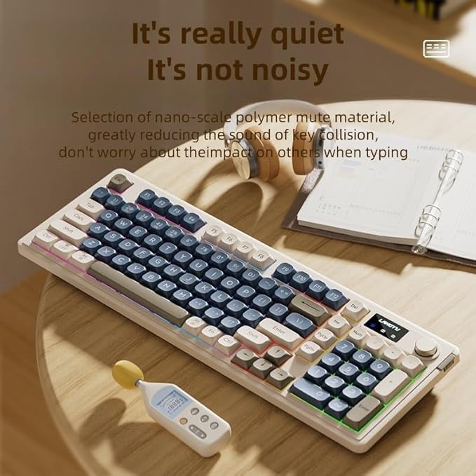 L98 96% Membrane KeyboardTri-Mode Connectivity RGB BacklightsRotary Knob+ScreenGasket MountedSa Profile Keycaps98 Keys Software Programmable Gaming Keyboard for MAC/Win (Deep Blue)