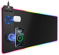 Mouse Pad with Magnetic Wireless Charging Large Desk Pad Protector RGB Black Mousepad Desk Mat with 15W Fast Charger 4mm Thick Non-Slip Waterproof Laptop Writing Pad for Office Home Gaming