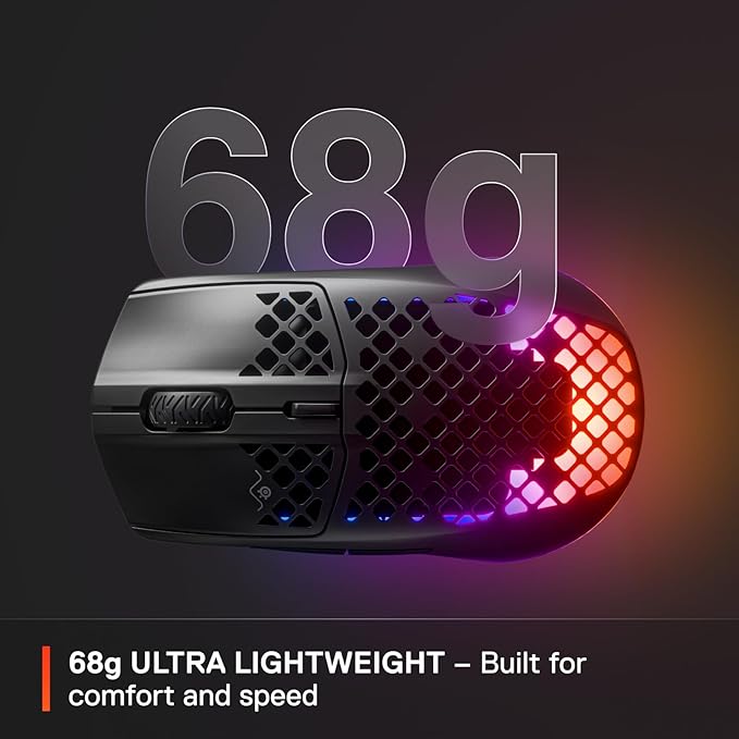 SteelSeries Aerox 3 Wireless - Holey RGB Gaming Mouse - Ultra-lightweight Water Resistant Design - 18K DPI TrueMove Air Optical Sensor- Onyx