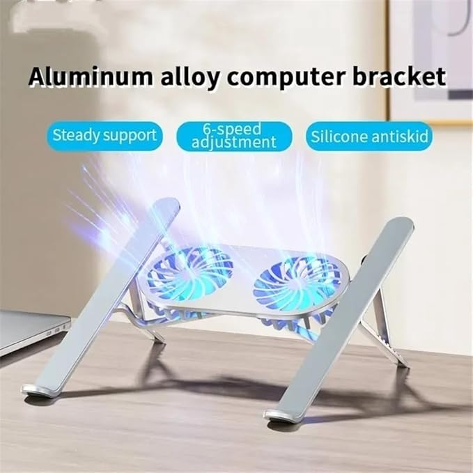 Laptop Stand Laptop Cooler Base Stand Dual Fan Foldable Laptop Cooling Pad Aluminum Portable Bracket Laptop Mount(Gris)