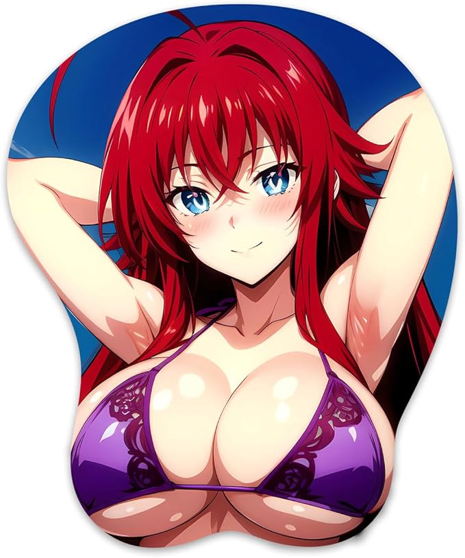 3D Mouse Pad Oppai Mousepad with Soft Gel Wrist Rest Anime Manga Gaming Boob pad Anti-Slip Mouse Mat （rias 253）