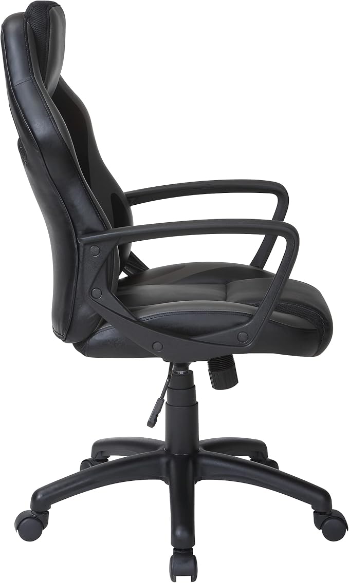 OSP Home Furnishings Influx Adjustable Faux Leather Gaming Chair with Lumbar Support and Full 360 Rotation Grey Accents