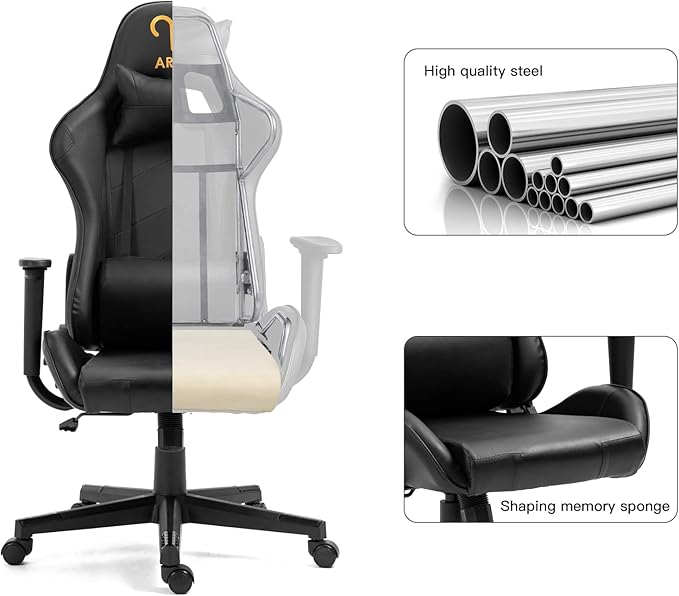 Modern-Depo Black Aries Zodiac Gaming Chair with Ergonomic Design Adjustable Swivel Recliner Load Capacity 330 lbs