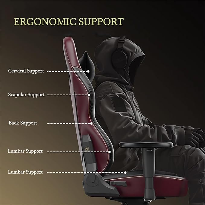 Comfortable Gaming Chair for Adults Ergonomic Leather Gaming Chairs with Armrests Adjustable Swivel Recliner Office Chair with Lumbar Support Neck Support Computer Seat (27.2*27.2*51.6in Red2)