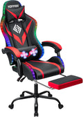 RGB Gaming Chair with Massage and LED Lights Ergonomic Computer Chair with Footrest High Back Video Game Chair with Adjustable Lumbar Support Linkage Armrest Red and Black