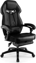 COSTWAY Gaming Chair Ergonomic Adjustable Racing Video Game Chair w/Retractable Footrest Padded Headrest &amp Lumbar Support High Back Reclining Home Office Computer Gamer Chair for Adults (Black)