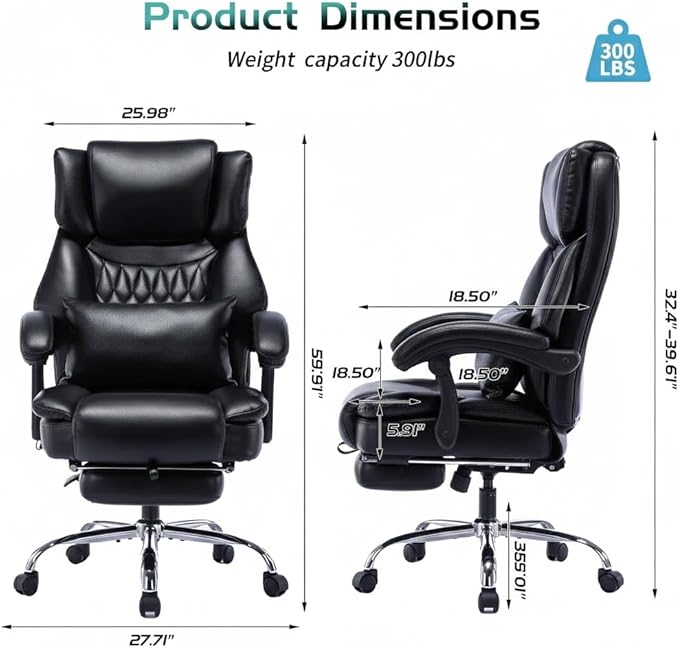 Gaming Office Chair - Video Gaming Chair with Footrest Lumbar Support High Back Massage Reclining Home Office Computer Desk Chair: Height Adjustable Ergonomic Comfy Leather