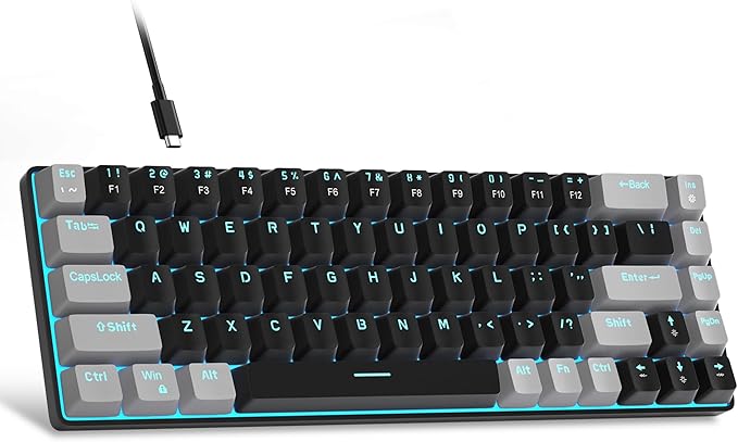 MageGee Portable 60% Mechanical Gaming Keyboard MK-Box LED Backlit Compact 68 Keys Mini Wired Office Keyboard with Red Switch for Windows Laptop PC Mac - Black/Grey