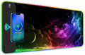 AIMSA Wireless Charging RGB Gaming Mouse Pad 15W Extended LED Desk Mat Protector 800x300x4MM 14 Light Modes Extra Large Mousepad Non-Slip Rubber Base Desk Mat Nebula Universe