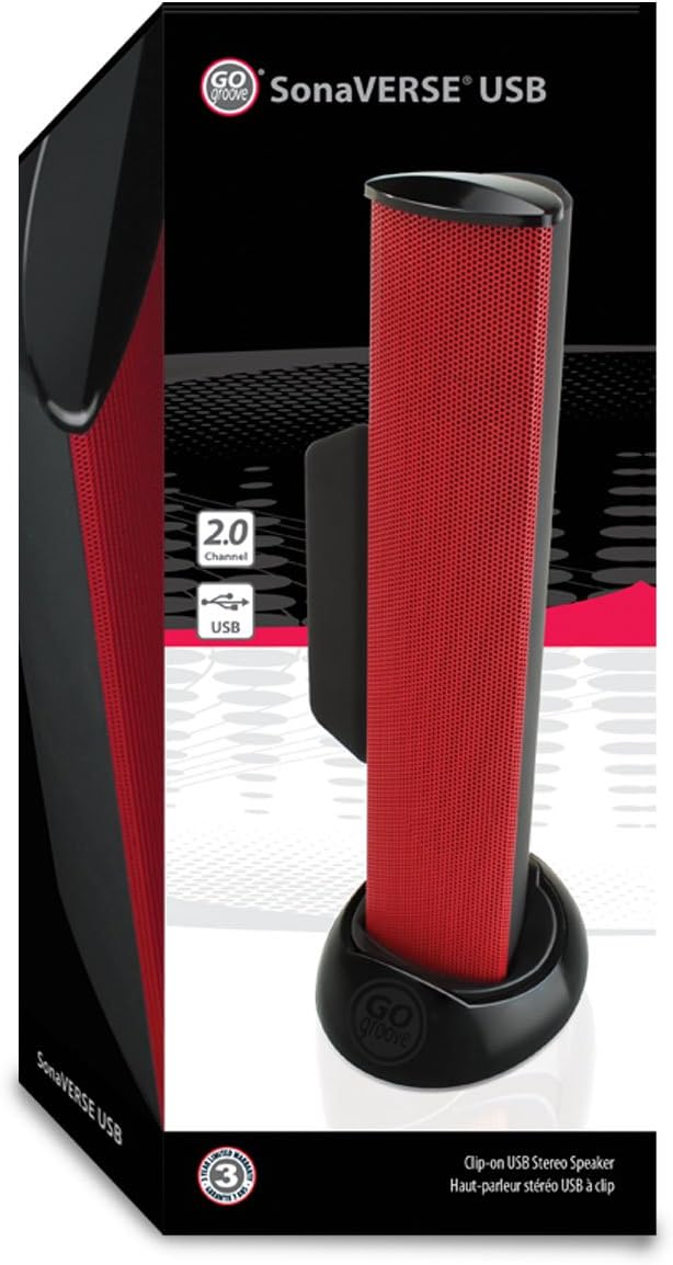 GOgroove SonaVERSE USB Speakers for Laptop Computer - USB Powered Mini Sound Bar with Clip-On Portable External Speaker Design for Monitor One Cable for Digital Audio Input and Power (Red)