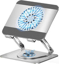 360° Rotating Adjustable Laptop Stand with Cooling Fan Foldable Dual-Bar Support Height Tilt Angle Cooling Laptop Stand for Desk Pad Laptop Riser Heat Dissipation Stand Fit 10-17.3 Device