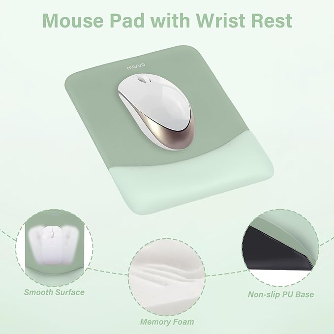 MOSISO Wrist Rest Support for Mouse Pad&ampKeyboard SetRectangular Ergonomic Mousepad Non-Slip Base with Neoprene Cloth&ampRaised Curved Memory Foam&amp15.6 inch Computer Bag with Bowknot Green&a