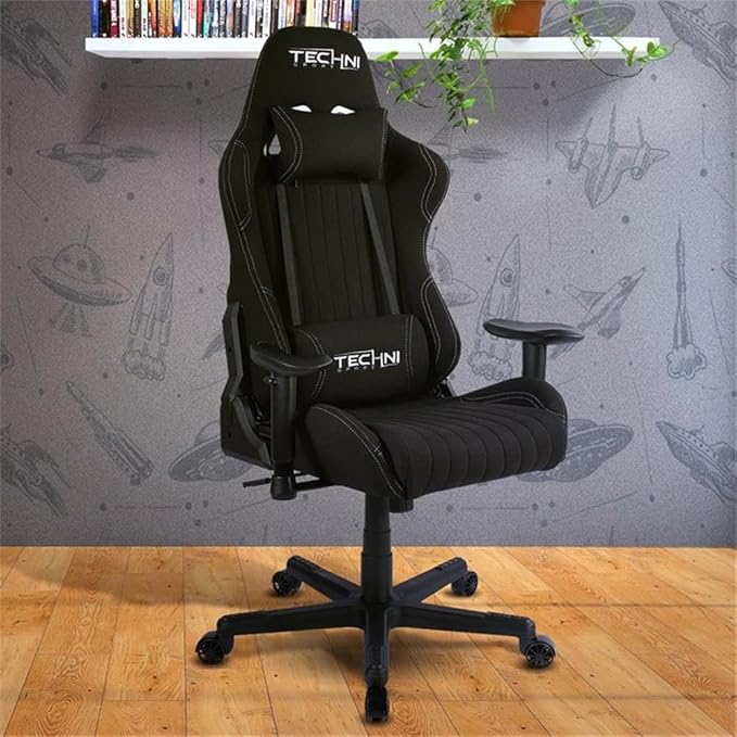 Pemberly Row Sport Ergonomic Racing Game Chair Adjustable Design Black Finish Contoured Support Sleek Gaming Chair for Game Room Comfort