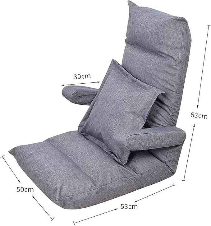 Floor Cushion Folding Bed Chair with Armrest Portable Floor Lounger with Adjustable Back Rest (Color : Blue)