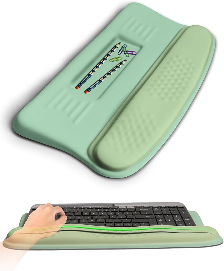 Ergonomic Wave Wrist Rest with Keyboard Stand Cushioned Palm Rest Comfortable Integrated Memory Foam for Natural Typing and Relieve Wrist Pain Minty Olives Green
