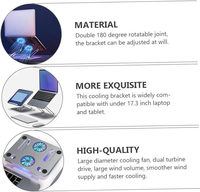POPETPOP Dual Fan Laptop Cooler Stand Adjustable Height Aluminum Cooling Pad for Notebooks to 17.3 Inch with Foldable Design USB Powered Cooling Accessory for Gaming and Office Use