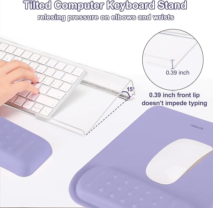 MOSISO Computer Keyboard Stand&ampWrist Rest Support for Keyboard &ampMouse Pad Set Ergonomic Massage Wrist Rest Set Easy Typing Working Acrylic Clear Stand for Office Home Purple