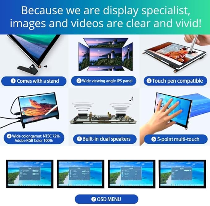 Santek] Open Frame Touch Screen Monitor 10.1-inch – 500 cd High Brightness IPS HDMI Built-in Speakers SOF01010A1B for Raspberry Pi 4/3/2/1 Zero Jetson Nano Mountable