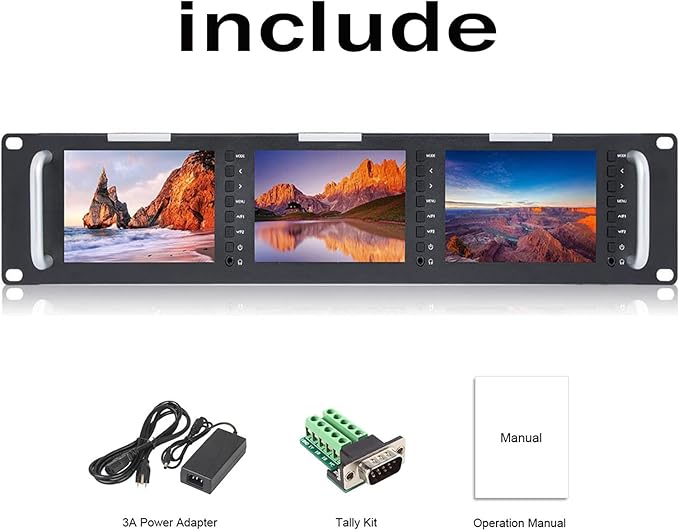 FEELWORLD T51-H Triple 5 2RU 800×480 Broadcast LCD Rack Mount Monitor with HDMI AV Input and Output