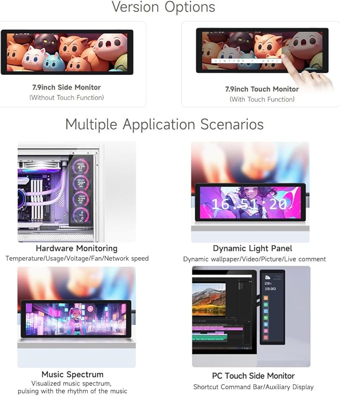 waveshare 7.9inch IPS Display 400×1280 Pixel Compatible with Raspberry Pi 5/4B/3B+/3A+/2B/B+/A+/Zero/Zero W/WH/Zero 2W CM3+/4HDMI Interface Hi-Fi Speaker Metal Case with Touch Function