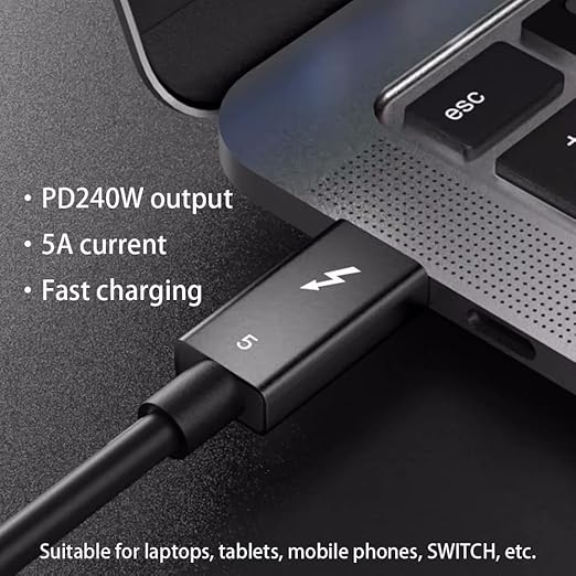 3FT Thunderbolt 5 USB C / USB4 Compatible with MacBook iPad iPhone 15 16 Lenovo HP Samsung Dell PC Laptop Super-Fast Charging Video Display Monitor Docking Station Hub Data Transfer