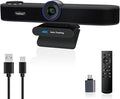 TONGVEO 3-in-1 4K Webcam with Microphones and Speaker AI Auto-Tracking 5X Digital Zoom Webcam 4K Adjustable Field of View Remote Control Works with Microsoft Teams Zoom Google Meet PC Mac Laptop