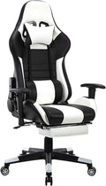 Ergonomic Gaming Chair Desk Chair Leather Computer Chair with Headrest and Lumbar Support Swivel Reclining Video Game Chair for AdultsBlack+WhiteHeight 124134C