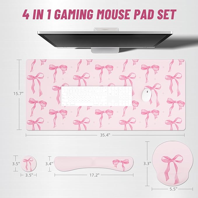 Ovenbird Mouse Pad Set 4-in-1 Pink Bow