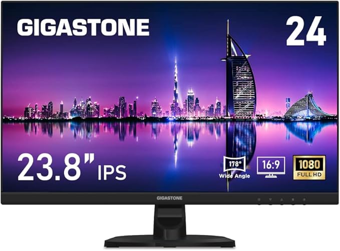 Gigastone 24 inch IPS LED Back Light Monitor 75Hz FHD 1920 x 1080 1080P 178° Wide View Frameless Computer Monitor 5ms Built-in Speakers Eye Care Technology Ergonomic Tilt VESA Mount HDMI VGA