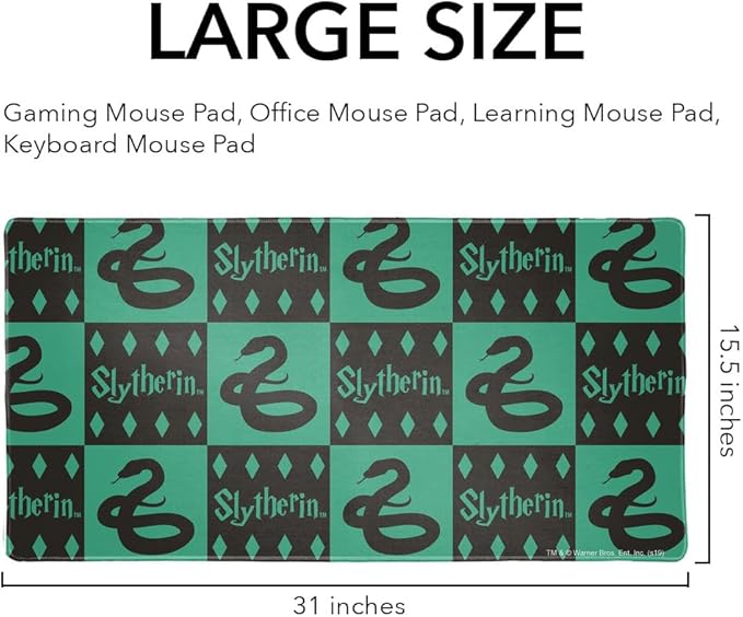 Harry Potter Slytherin Pattern Large Gaming Mouse Pad Desk Mat with Stitched Edges Non-Slip Base for Gamer Home and Office 31.5 x 15.7